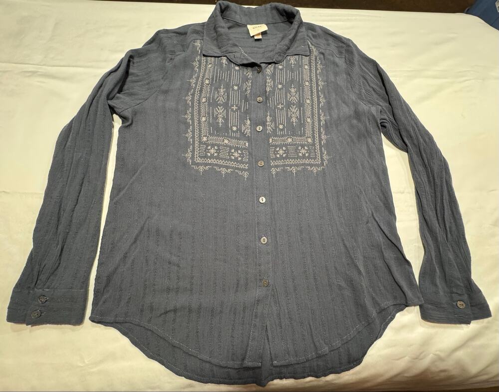 Knox Rose Women’s Large Button Up Western Shirt Long Sleeve Embroidered Neutral